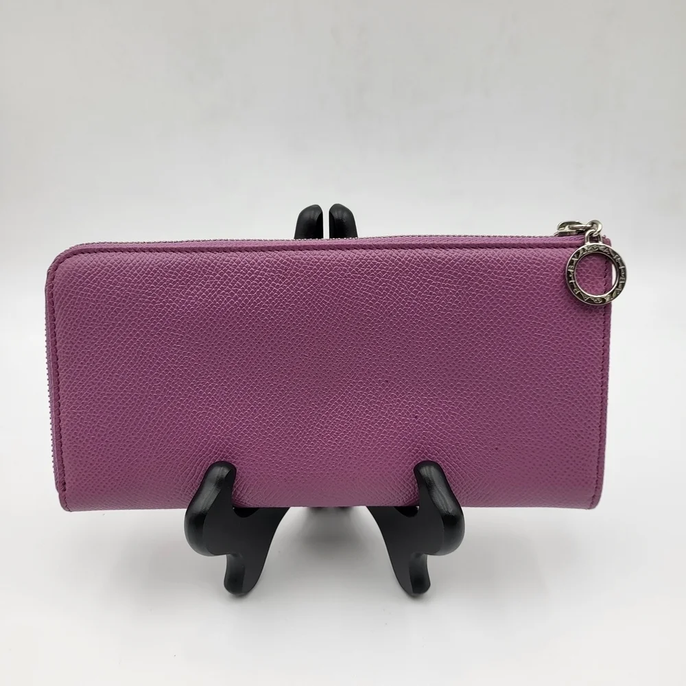 Bvlgari Calf Leather Zip Long Wallet, Authentic..
